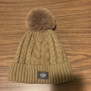 UGG Brown/Tan Cable Knit Pom-Pom Hat